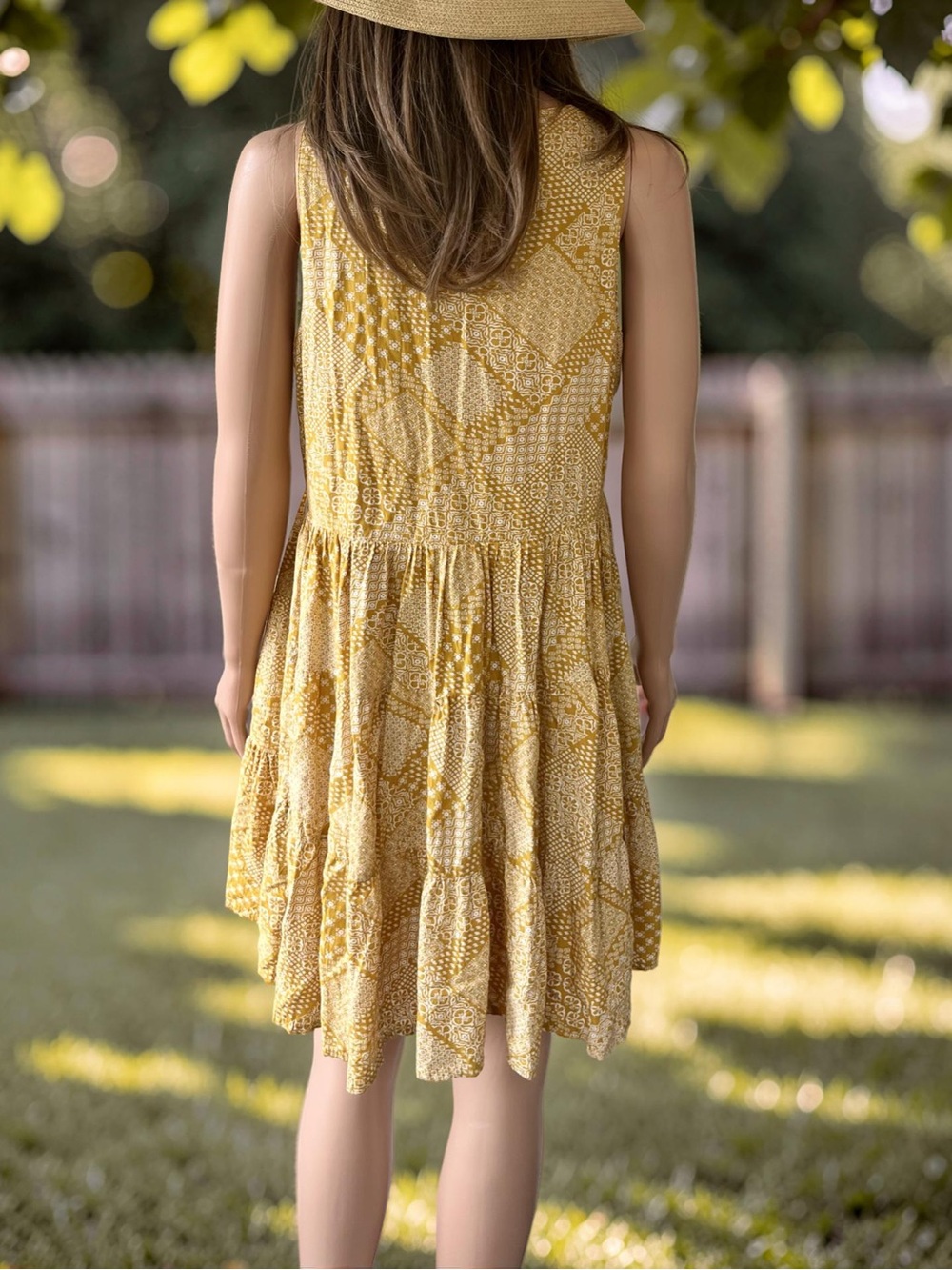 Sincerely Jules L Mustard Boho Tiered Mini Dress Sleeveless Prairie Rayon - Picture 7 of 7
